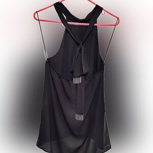 Topshop Tie Back Halter Sleeveless Black Flowy Chiffon Blouse Womens Size 6